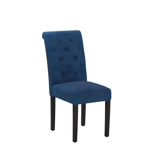LSSBOUGHT Set of 2 Stylish Blue Dining Chairs with Solid Wood Legs