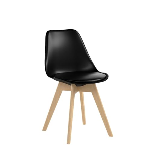 GOTMINSI Set of 2 Modern Dining Chairs - Black Shell Lounge Style with Natural Wood Legs