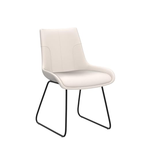 Set of 4 Modern Faux Leather Dining Chairs for Kitchen and Living Room (Off-White with Black Legs)