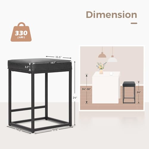 MAISON ARTS Set of 4 Black 24 Backless Bar Stools for Kitchen Island - Modern Upholstered Faux Leather
