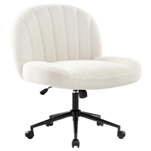Ergonomic Armless Desk Chair with Wheels, Height Adjustable Fabric Padded Seat for Home and Bedroom (White)