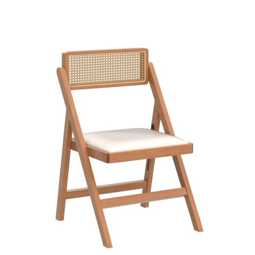 Set of 2 Mid Century Modern Wood Folding Chairs with Rattan for Kitchen and Patio Dining