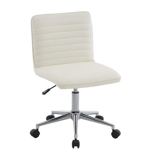 Furniliving Ivory White PU Leather Adjustable Desk Chair with Swivel Wheels