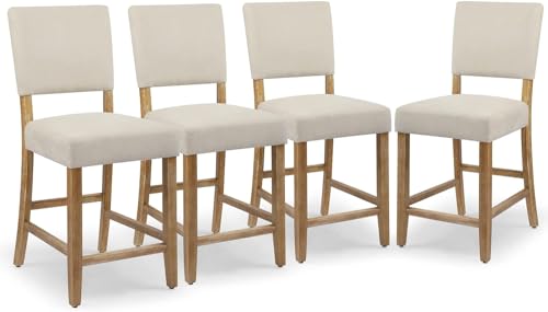 DAGONHIL 24 Upholstered Bar Stools Set of 4 with Wood Legs - Beige Kitchen Counter Chairs