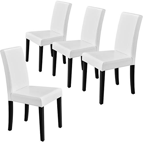 Yaheetech Set of 4 Modern Faux Leather Dining Chairs with Solid Wood Legs - White