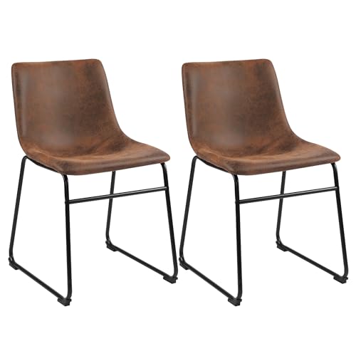 GOTMINSI Mid Century Modern Dining Room Chairs, Suede & Faux Leather, Set of 2 (Brown)