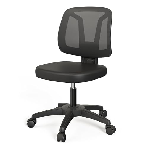 Armless Ergonomic Swivel Desk Chair with Adjustable Height for Small Spaces