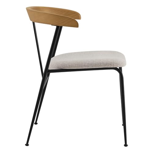 Modern Dining Chairs Set of 4 with FSC Certified Wood Back and Metal Legs in Oatmeal