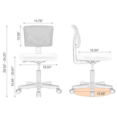 Elevon Armless Ergonomic Desk Chair - Adjustable Rolling Mesh Chair for Small Spaces
