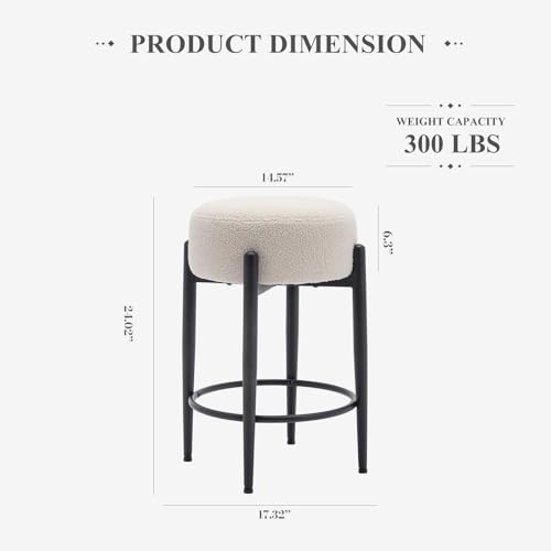 COLAMY Set of 2 Modern 24 Cream Bar Stools with Soft Padded Boucle Seat and Metal Base