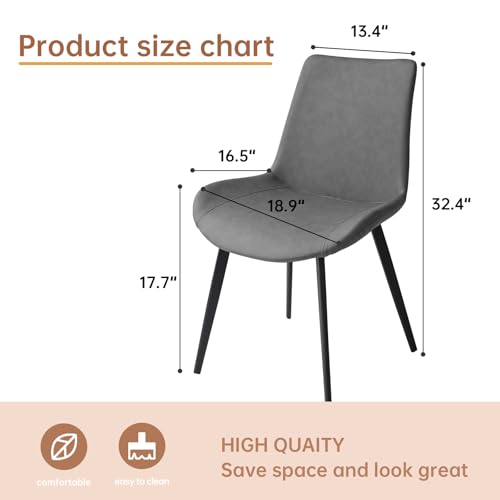 Set of 4 Modern Upholstered Dining Chairs with Faux Leather and Metal Legs - Grey