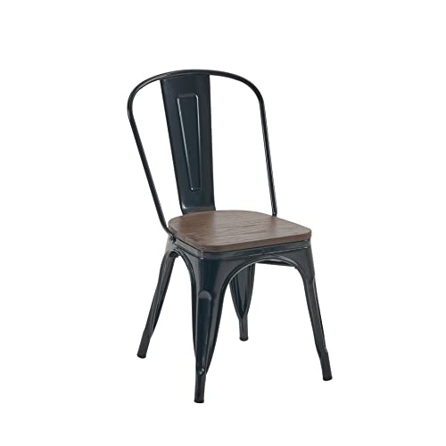 Nazhura 18-Inch Metal Dining Chair Set of 4 - Farmhouse Tolix Style, Waterproof, Stackable for Indoor/Outdoor Use (Black with Wood Padding)