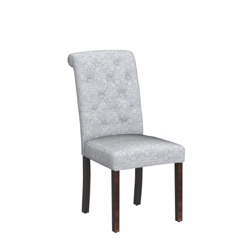 Set of 2 Blue Fabric Dining Chairs with Button Tufted Design for Kitchen or Dining Room