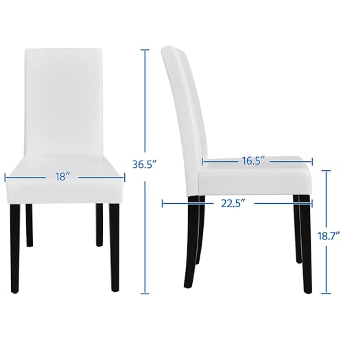 Yaheetech Set of 4 Modern Faux Leather Dining Chairs with Solid Wood Legs - White