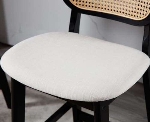 Beige 2-Pack Rattan Back Bar Stools for Farmhouse Kitchen Island