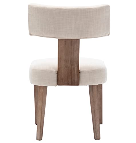 Beige Linen Dining Chair Set with Wood Legs (4 Pieces)