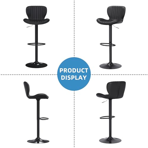 Black Swivel Bar Stools Set of 4 for Counter with Backrest and Footrest