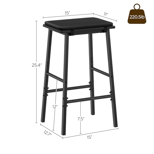 Black Upholstered Counter Height Bar Stools Set of 2