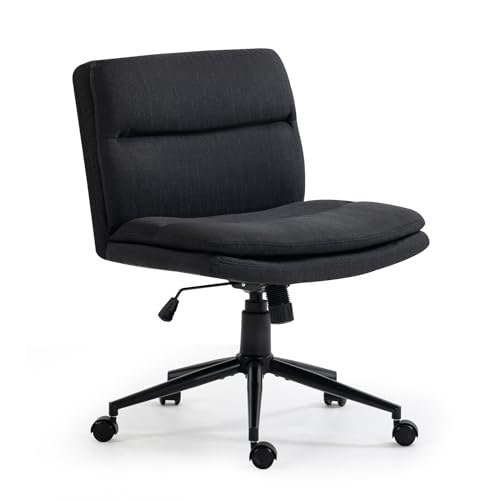 Black Fabric Armless Adjustable Office Chair with Wheels Swivel