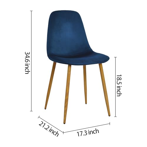 CangLong Blue Velvet Dining Chairs with Upholstered Backs and Metal Legs, Set of 2