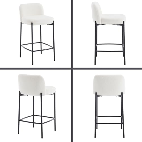 White Sherpa Counter Stools with Black Metal Legs (Set of 4)