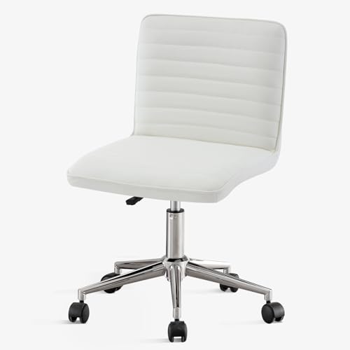 Furniliving Ivory White PU Leather Adjustable Armless Desk Chair with Swivel Wheels