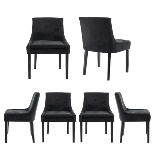 COLAMY Set of 6 Modern Upholstered Dining Chairs with Wood Legs - Black Corduroy Mid Back Accent Chairs for Living/Dining Room