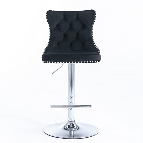 Modern Black Velvet Swivel Bar Stools with High Backs - Kitchen Islands & Dining Rooms Set of 2