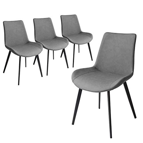 Set of 4 Modern Upholstered Dining Chairs with Faux Leather and Metal Legs - Grey