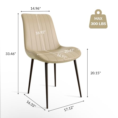 Set of 4 Modern Leather Dining Chairs with Metal Legs (Khaki)