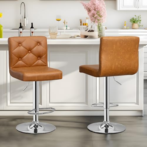Modern PU Leather Bar Stools Set of 2 for Kitchen Counter Island, X-Large Size - Brown
