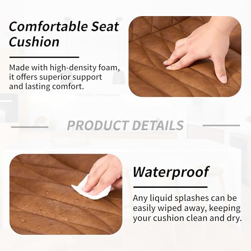 Set of 3 Adjustable Brown Swivel Bar Stools with Back for Kitchen Island