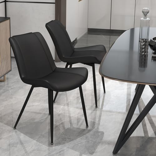 Brage Set of 2 Modern Armless Dining Chairs in Black PU Leather with Metal Legs