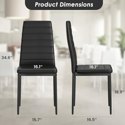 Set of 4 Farini Black PU Leather Dining Chairs for Kitchen