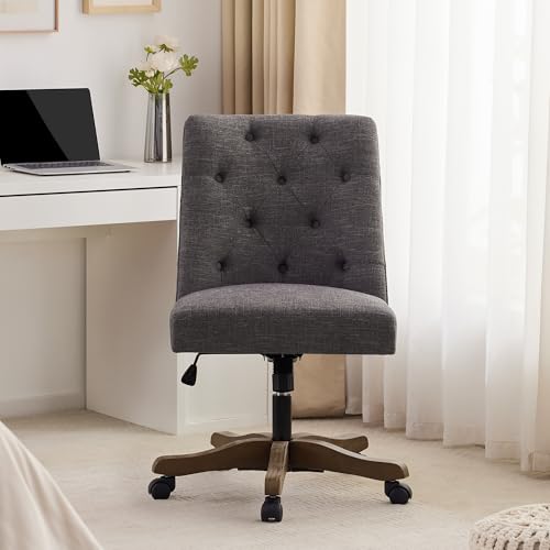 HUIMO Armless Swivel Office Chair with Wooden Legs - Adjustable Height Desk Chair for Home Office (Grey)