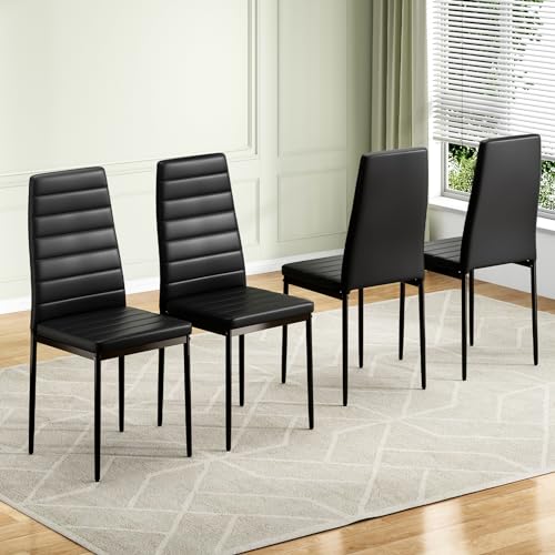4 Farini Black PU Leather Dining Chairs for Kitchen