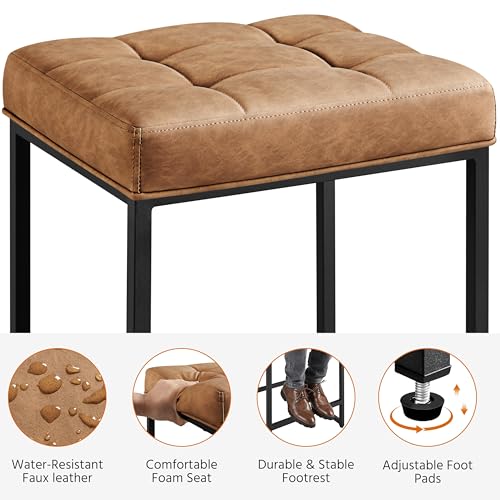 Yaheetech Set of 2 Backless 24-Inch Faux Leather Bar Stools for Kitchen Island, Brown