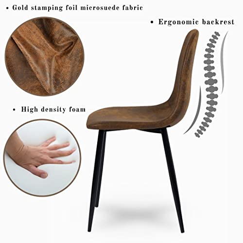 Homy Casa Mid-Century Modern Upholstered Dining Chair Set of 4 with Metal Legs (Brown)