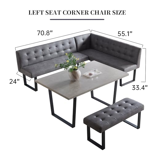 3-Piece Modern Dining Table Set with Corner Bench and Extra Bench for Family Rooms