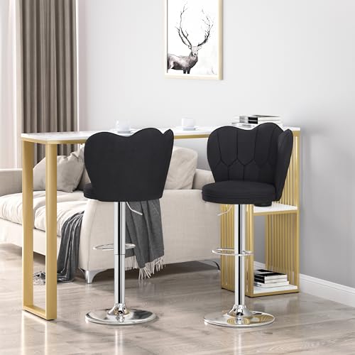 VECELO Adjustable Black Velvet Bar Stools with Back for Home Dining Room (Set of 2)