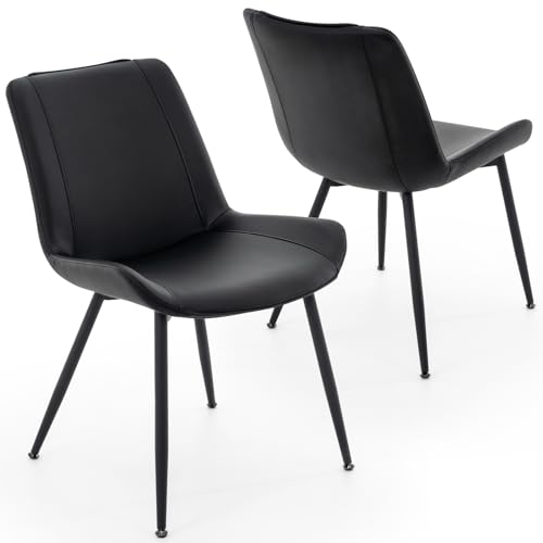 Brage Modern Black PU Dining Chairs with Metal Legs