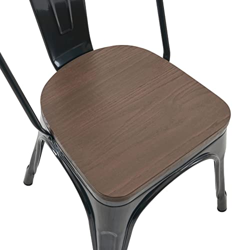 Nazhura 18-Inch Metal Dining Chair Set of 4 - Farmhouse Tolix Style, Waterproof, Stackable for Indoor/Outdoor Use (Black with Wood Padding)