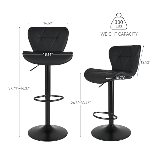 Adjustable Black Faux Leather Bar Stools Set of 2 for Kitchen Island