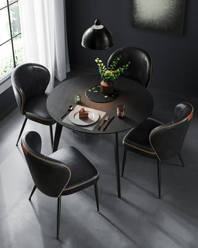 Mid-Century Modern Dining Chairs Set of 4 - Upholstered Kitchen Chairs with Comfortable Seat and Easy Assembly in Ink Black