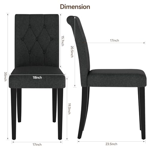 4-Piece Black Upholstered Button Tufted Dining Chair Set with Wood Legs