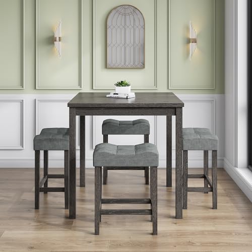 Modern Black Dining Set with 35" Table & 4 Stools