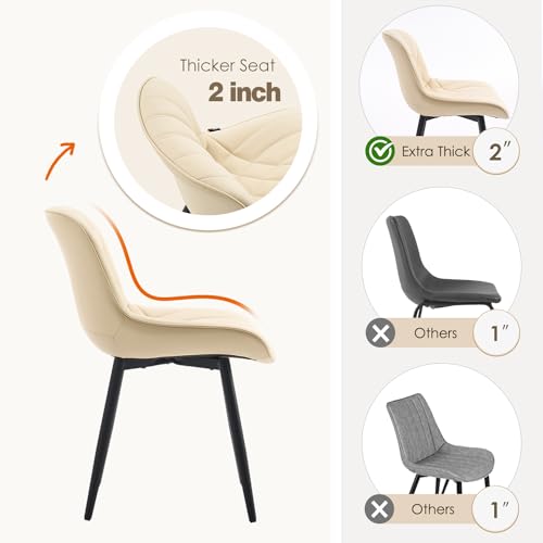 Set of 2 Mid Century Modern Beige Dining Chairs - Comfortable Upholstered Faux Leather for Kitchen and Dining Room