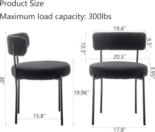 Set of 4 Black Boucle Dining Chairs with Metal Legs for Dining Room