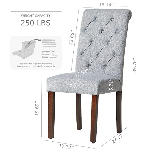 Set of 2 Blue Fabric Dining Chairs with Button Tufted Design for Kitchen or Dining Room