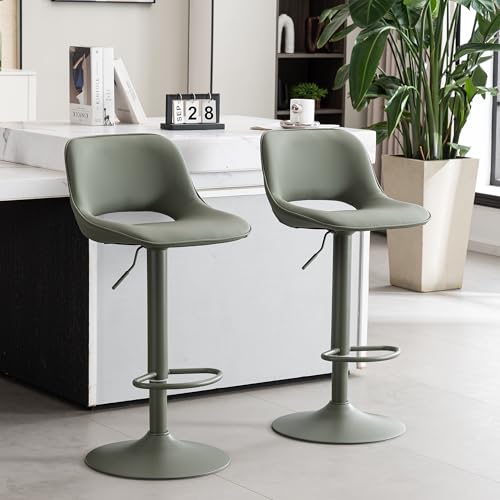 Olive Green Swivel Barstools for Kitchen Island, Set of 2